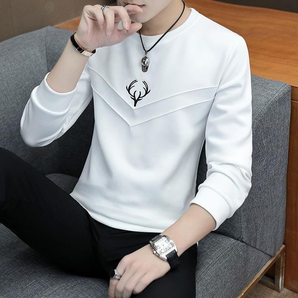 

men's t-shirts long-sleeved t shirt round collar sweater autumn thin students korean handsome casual bottoming fashion 2021, White;black