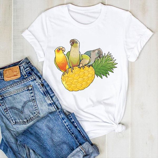 

pineapple bird cute cartoon fruit women t shirt beach summer tee clothes graphic, White
