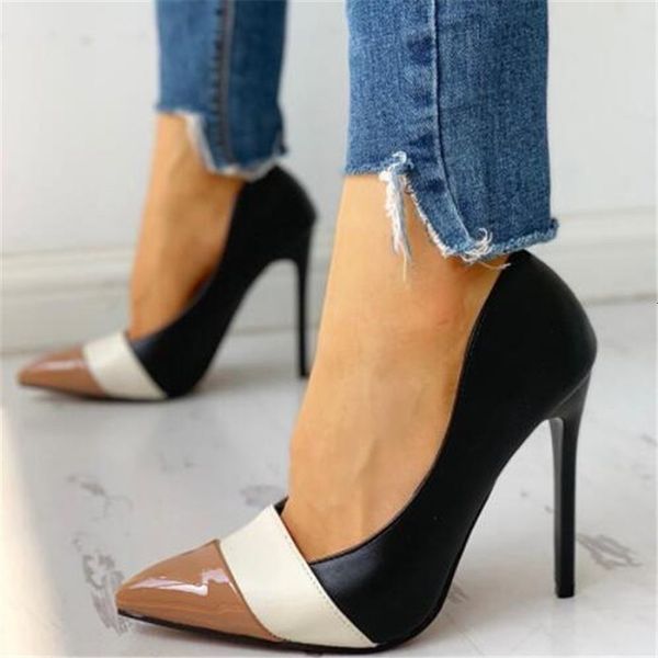 

shoe patchwork sliding in marriage bombs women of fashion pointed toe stiletto ladies high leap shoes the women's party, Black