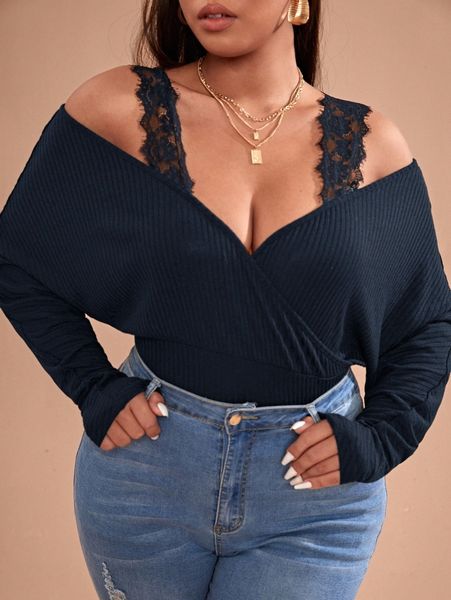 

plus lace straps cold shoulder tee v6cy#, Black
