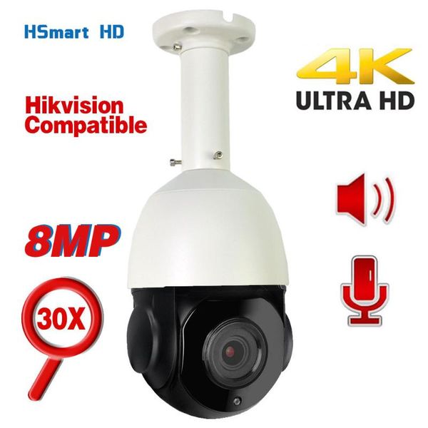 

outdoor 8mp poe ptz ip camera 30x zoom waterproof speed dome h.265 security support hikvision protol two way audio cameras