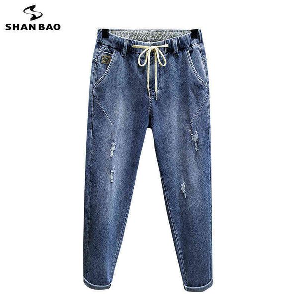 4XL 5XL 6XL 7XL jeans elasticizzati strappati taglie forti 2022 pantaloni harem leggeri da uomo primaverili ed estivi pantaloni cropped con foro sottile G0104