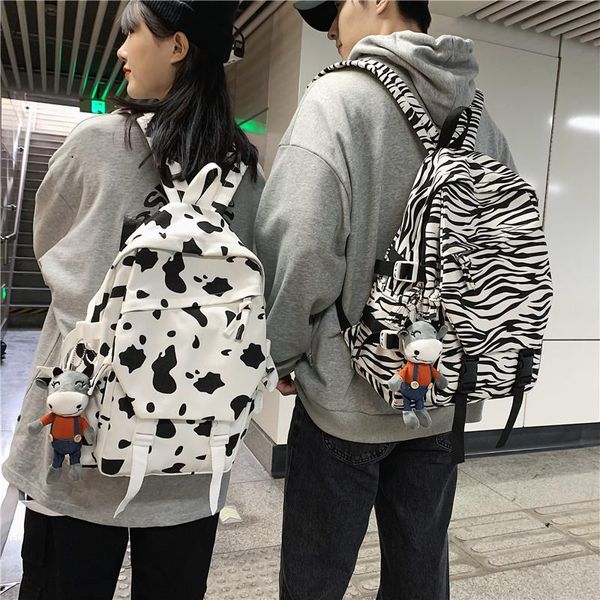 

backpack kawaii cow zebra print students school bag women preppy style girl book female lapmulti-function couple