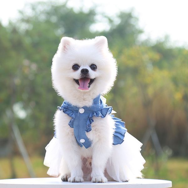 Haustier-Hundebekleidung, Chihuahua-Jeans-Spitzen-Brautkleider für kleine mittelgroße Hunde, Welpen-Party, Schleife, süßer Rock, Haustiere, Katze, 244 g