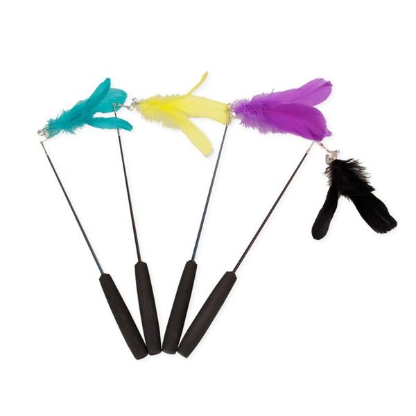 

funny cat rod toy feather with sounding bells pet kitten interactive wand dog bird toys