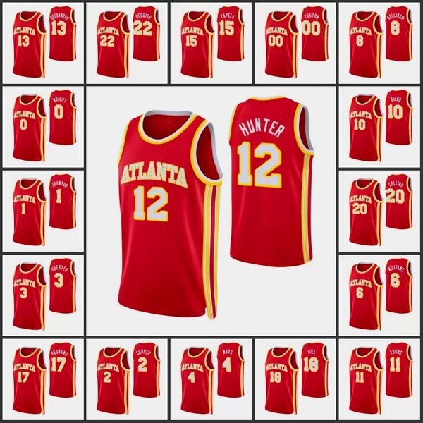 

men john collins lou williams trae young de'andre hunter cam reddish delon wright 75th anniversary custom icon red jersey, Black