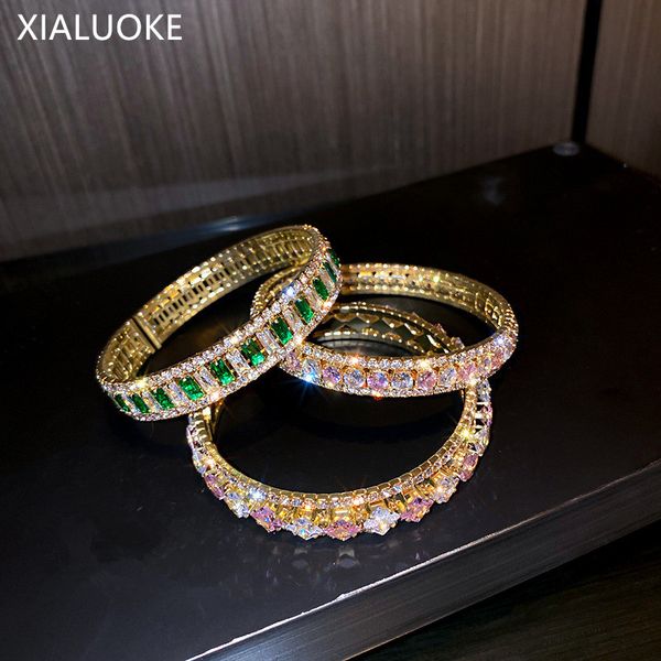 

fashion geometric round zircon bracelet & bangles for women pink green crystal cuff bracelets weddings party jewelry, Black