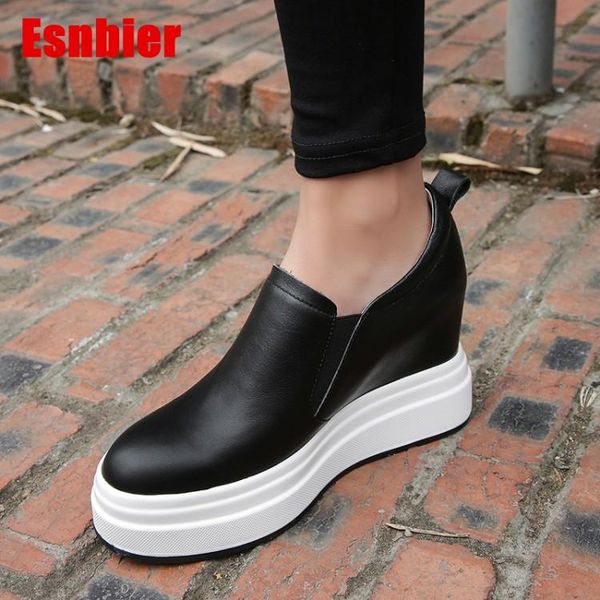 

dress shoes 8cm high heels pumps women hidden wedge platform sneakers height increasing slip on female footwear, Black