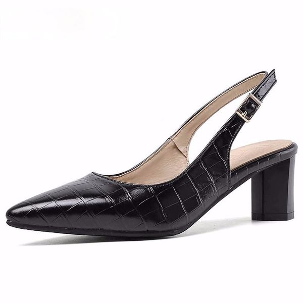 

dress shoes 2021 women slingback pointed toe pumps block heel croco-effect summer party plus size 33-46 high 6cm, Black