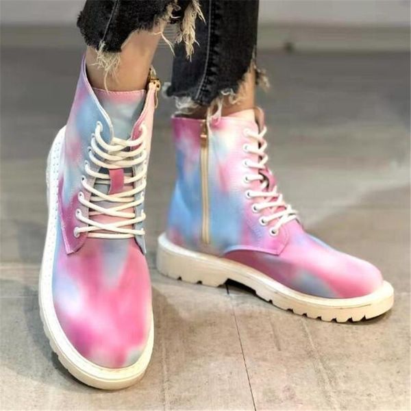 

boots size 35-43 mixed colors pu leather ankle women spring autumn round toe lace up shoes classic platform motorcycle, Black