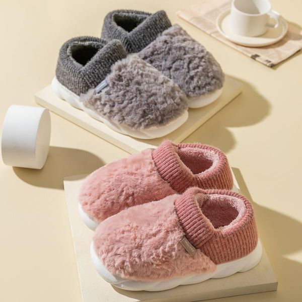 

slippers autumn and winter bag heel cotton women men with fleece warm couples home bedroom non-slip shoes, Black