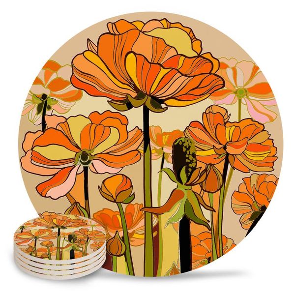 

mats & pads orange poppies retro flowers coasters waterproof placemats for table christmas home decor coffee ceramic