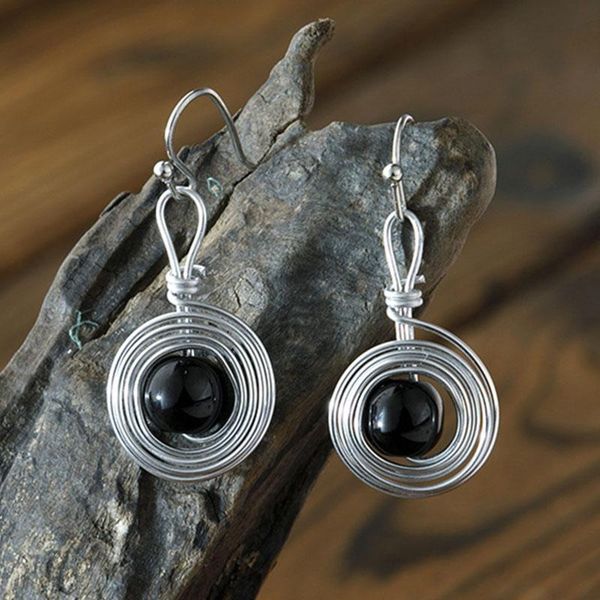 

dangle & chandelier punk fashion winding spiral beads earring handmade silver color whirl metal hook hanging earrings for women