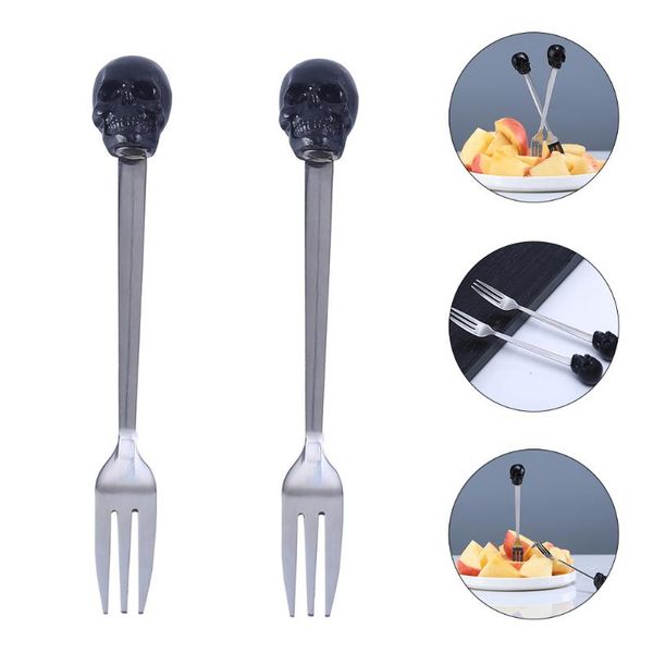 

forks 2pcs fruit stainless steel picks three prong toothpicks kitchen gadget