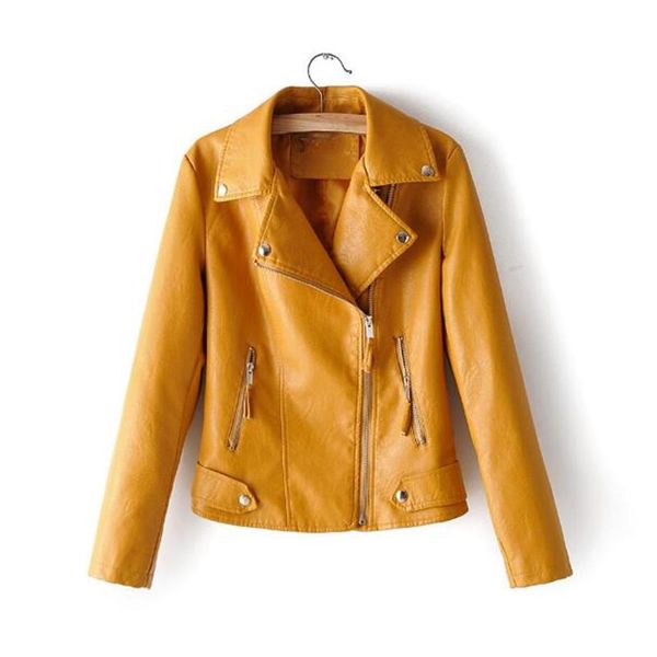 

women's leather & faux fashion pu jackets woman short coats 2021 autumn turn-down collar motorcycle and outerwear, Black