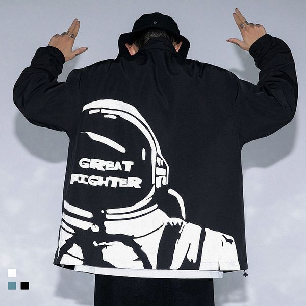 

men's and women's street ets, large clothing, windproof, astronaut reflective printing, hip-hop, loose, informal, autumn, Black;brown
