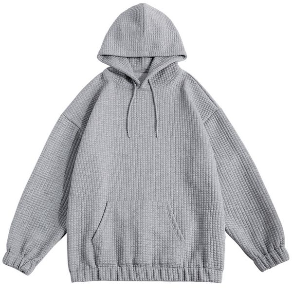 

men's hoodies & sweatshirts male simplicity harajuku streetwear waffle solid sleeve oversized sweatshirt hoodie man pullover clothes y, Black