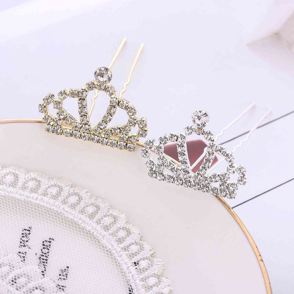 

bridal jewelry inlaid with diamond u-shaped hair fork fashion simple crown hairpin wedding dress banquet hair accessories, Golden;silver