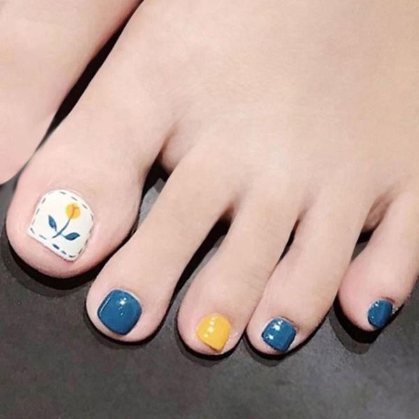 

nail gel 24pcs flower printed wear short paragraph fashion manicure patch false toenails save time wearable toenail, Red;pink
