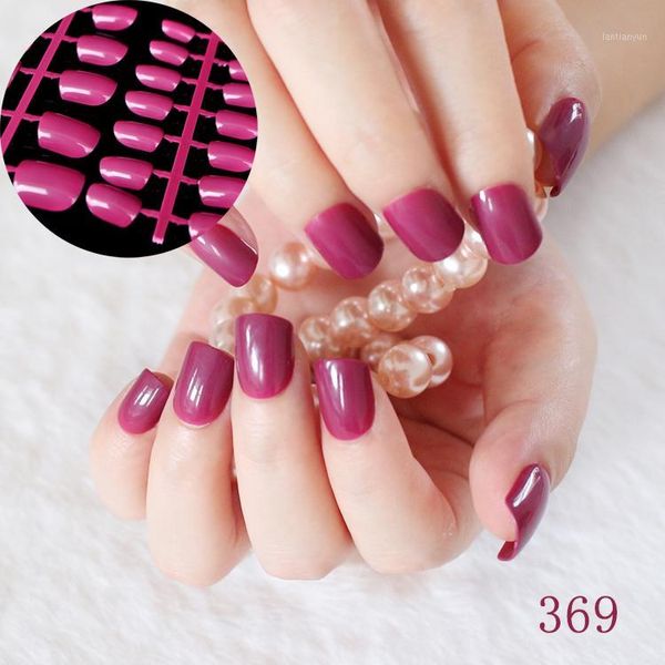 

wholesale- 24pcs/kit flat candy fake nails dark purple red medium nail art decoration tips carnival colorful press on 3691, Red;gold