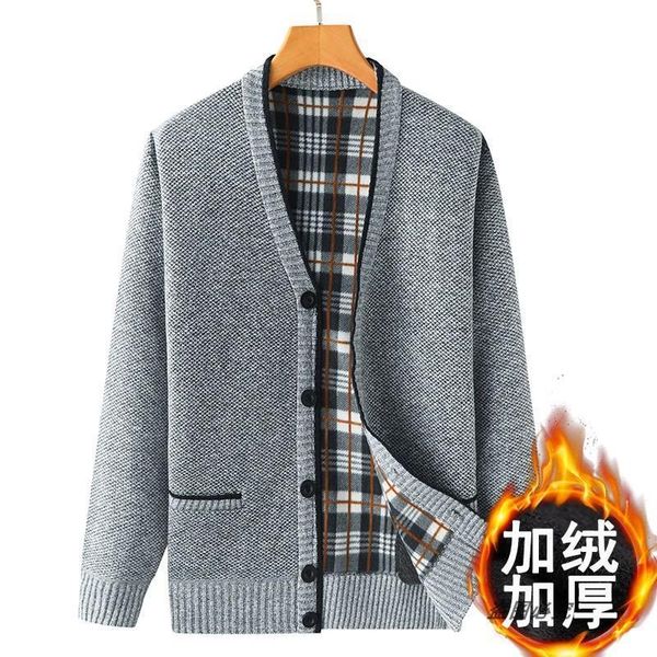 

men's sweaters v-neck sweater cardigan winter fleece thick wool loose casual jacket spring and autumn warm coat menswear, White;black