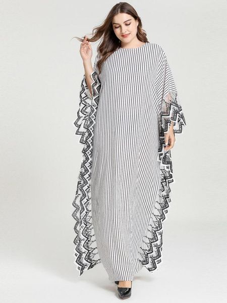 

ethnic clothing turkey ramadan arab muslim abaya dress women loose stripe batwing sleeve hijab robe lace stitch burka jilbab islamic, Red
