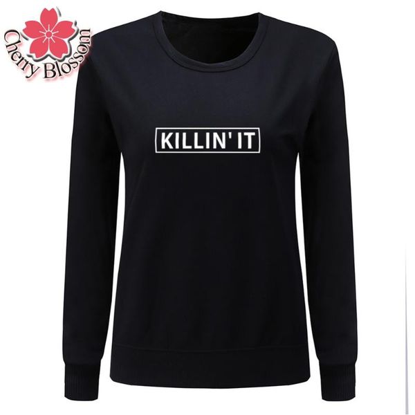 

women's hoodies & sweatshirts cherry blossom plus size sweatshirt killin'it letter printed long sleeve pullovers autumn spring wom, Black