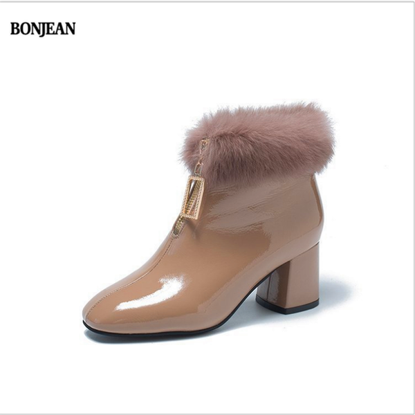 

boots bonjean winter 2021 thick warm fashion short with high heel zipper, Black