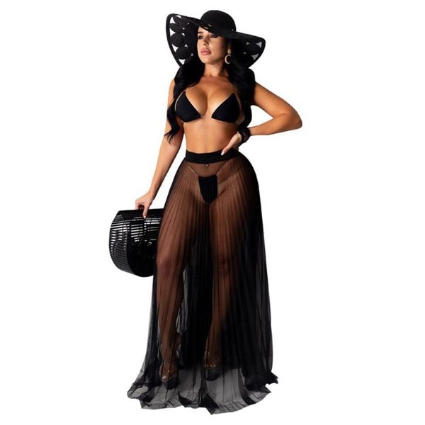 

women's swimwear handwork bikinis women split swimsuit set solid color deep v-neck panties high waist mesh skirt patchwork bikini strin, White;black