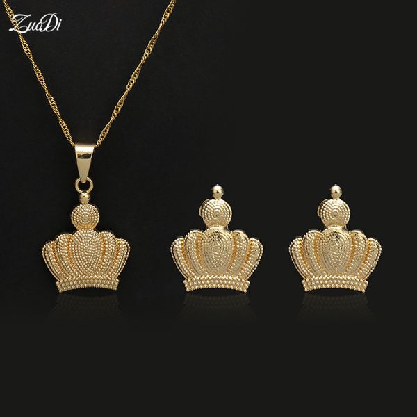 

jewelry sets grace fashion women wedding noble gold color set crown design earring necklace pendant rhinestone statement, Black