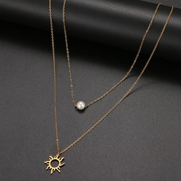

pendant necklaces stainless steel multilayer fashion exquisite sun mark cute pearl style necklace for women jewelry party friends, Silver