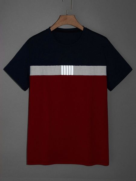 

men reflective striped cut and sew tee r0f1#, White;black