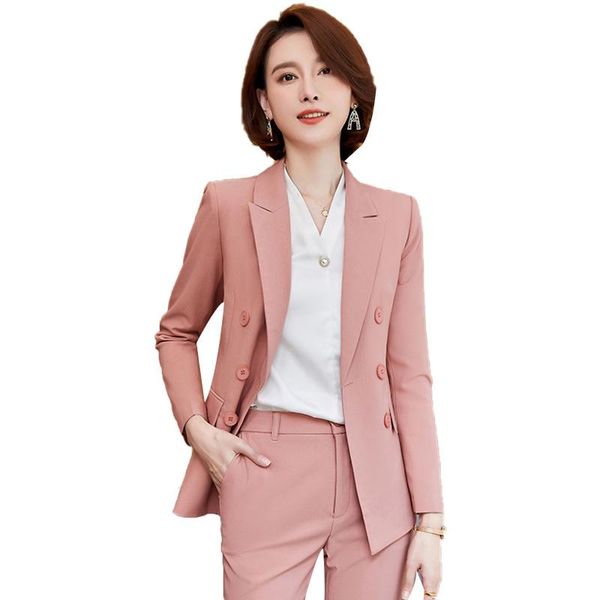 

formal pink blazer women business suits pant and jacket sets office ladies work wear uniform ol styles women's two piece pants, White