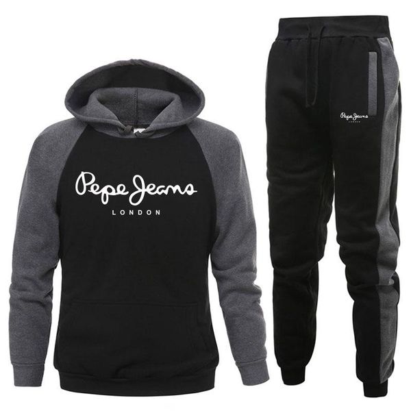 

men's tracksuits 2021 autumn winter brand two pieces sets thick hoodies tracksuit men/women sportswear gyms fitness training sweatshirt, Gray