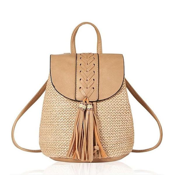 

backpack summer straw bag women girl ins woven pu leather rattan mini beach shoulder crossbody bucket travel leisure