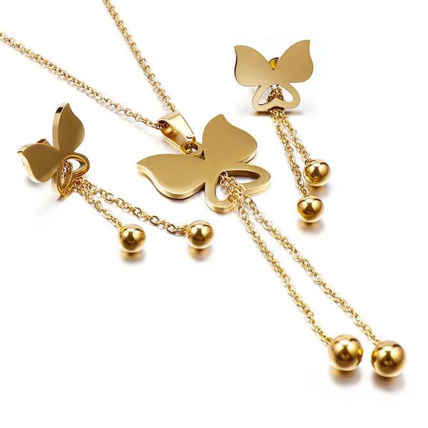 

earrings & necklace fashion butterfly necklace/earrings gold stainless steel women jewelry sets trendy animal metal necklaces, Silver