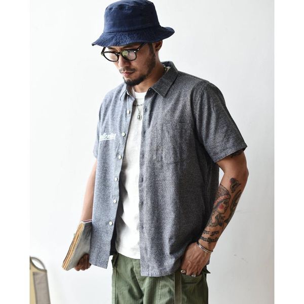 

men's casual shirts 2021 mens button up shirt pepper salt color short sleeve embroidery breathable durable in summer pure cotton, White;black