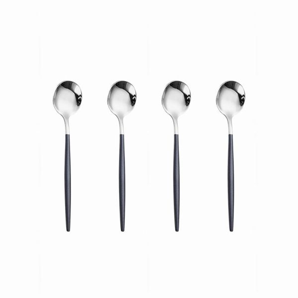

black silver stainless steel cutlery set coffee spoon dessert tea for picnic drinkware tableware kitchen accessories dinnerware sets