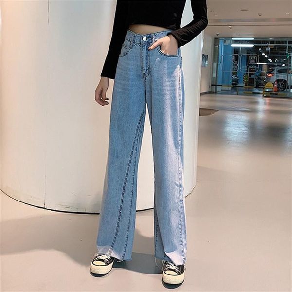 

summer women's high waist wide leg jeans droopy loose pants, Blue