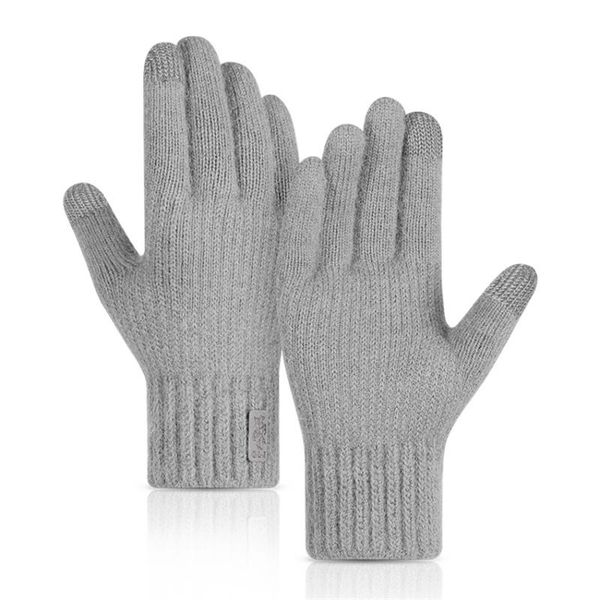 

cycling gloves winter touch screen for men outdoor windproof warm alpaca skin-friendly soft elastic thick knitted male, Black