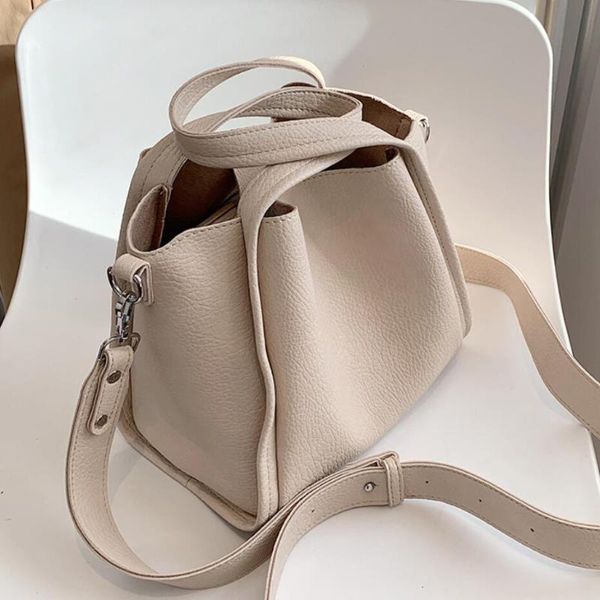 

evening bags solid color tote bucket bag 2021 fashion pu leather women's designer handbag vintage shoulder messenger