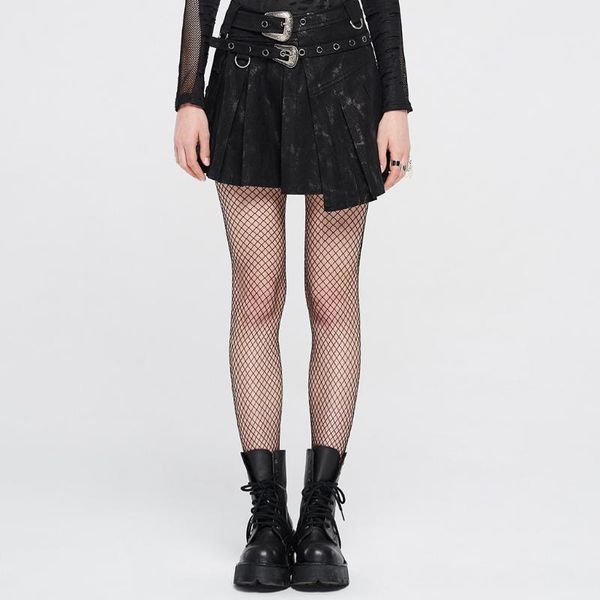 

a-line steampunk casual mottled half skirts women's punk vintage asymmetry short skirt waist loops as decoration rave, Black