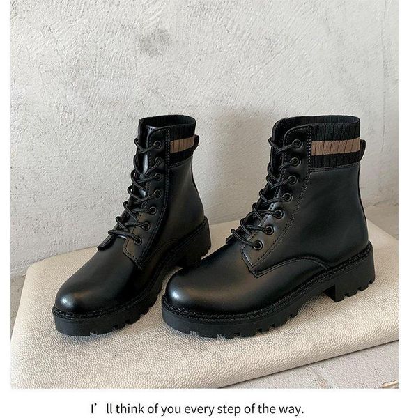 

boots winter 2021 ladies mid-tube round toe with platform women fashion snow, Black