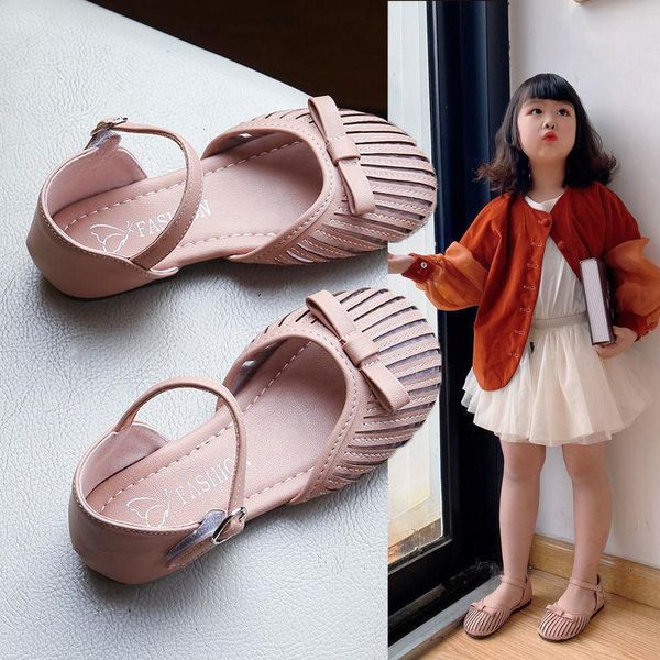 

sandals children's princess shoes spring and summer 2021 girl's small leather mesh breathable half kids sandalias, Black;red
