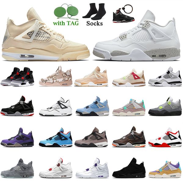 

mens women jumpman 4 4s high og basketball shoes white oreo sail shimmer bred diy taupe haze infrared veterans day military black bred starf, White;red