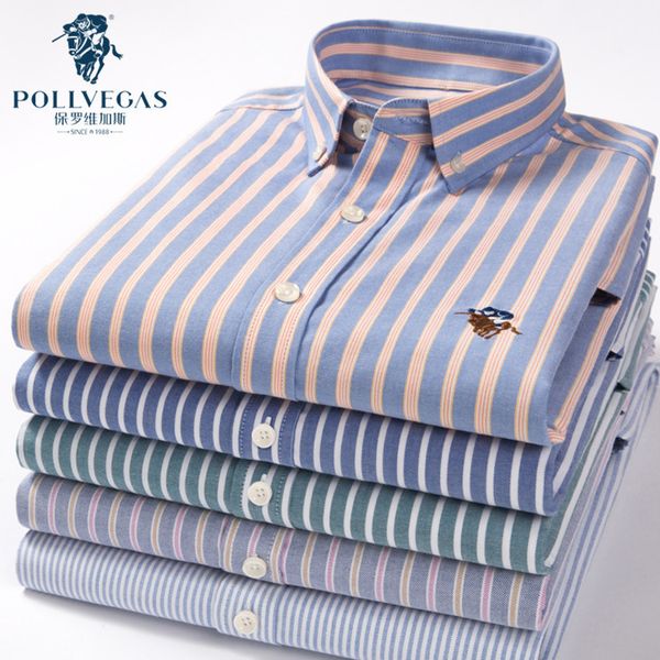 

paul 2021 spring cotton oxford men's long sve shirt busins casual inch cotton striped shirt men's wear, White;black