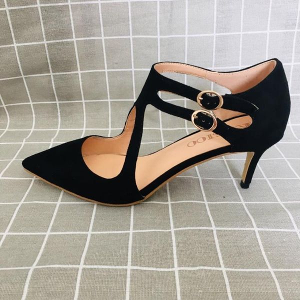 

dress shoes kmeioo 2021 fashion us size 5-15 women ankle strap pumps pointed toe kitten heels buckle cut out med, Black