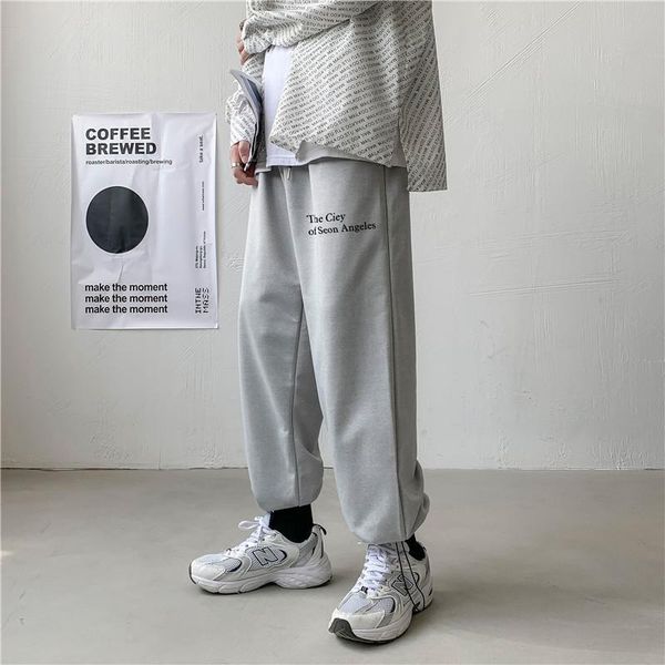 

spring korean men's ins fashion brand hong kong style wide-leg casual pants sports loose guard black men