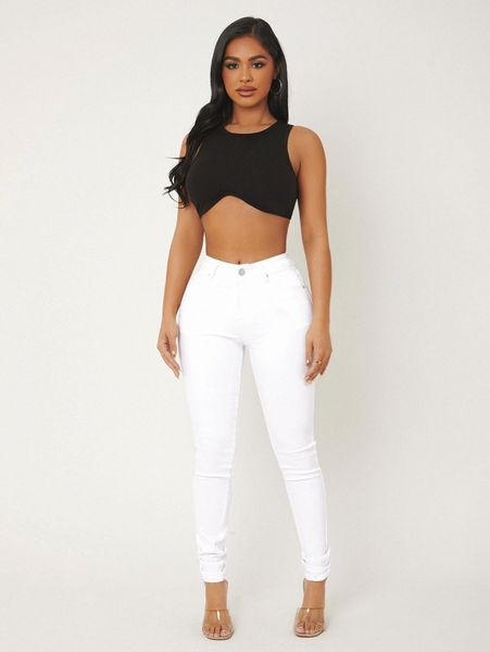 

zipper fly skinny jeans 38q1#, Blue