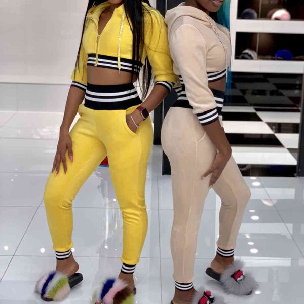 

women's tracksuits european and american spring hooded cropped sweater suit straight sports two-piece n2023 x6x6, Gray